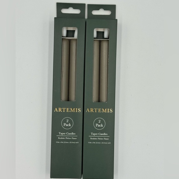 New Artemis Sage Green LED Taper Candles with Realistic Flicker Flame 2pk - Picture 1 of 5